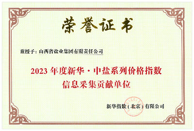 金年会中国荣获 “2023年度新华 · 中盐系列价格指数信息采集贡献单位”